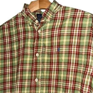 Polo Ralph Lauren Vintage Men’s Size XL Green Red Plaid Flannel Button Up Shirt